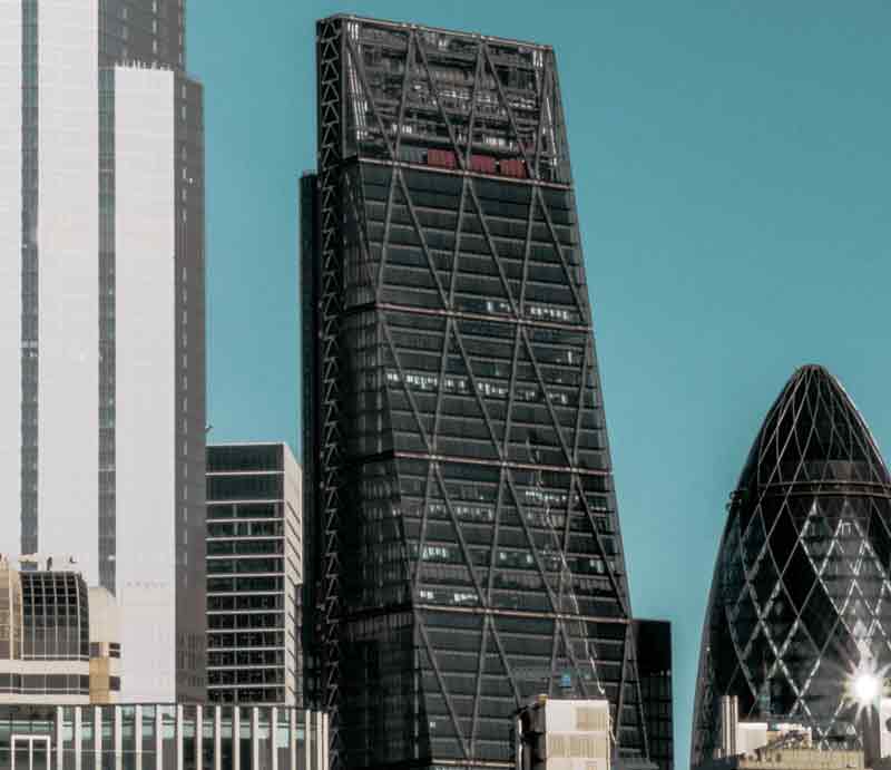 The Leadenhall Building 3/4 view showing angled face of the skyscraper.